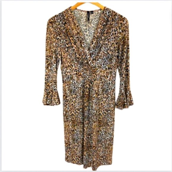 Essentials By Milano Leopard Print Jersey Knit V-Neck Dress, Medium - Picture 1 of 13